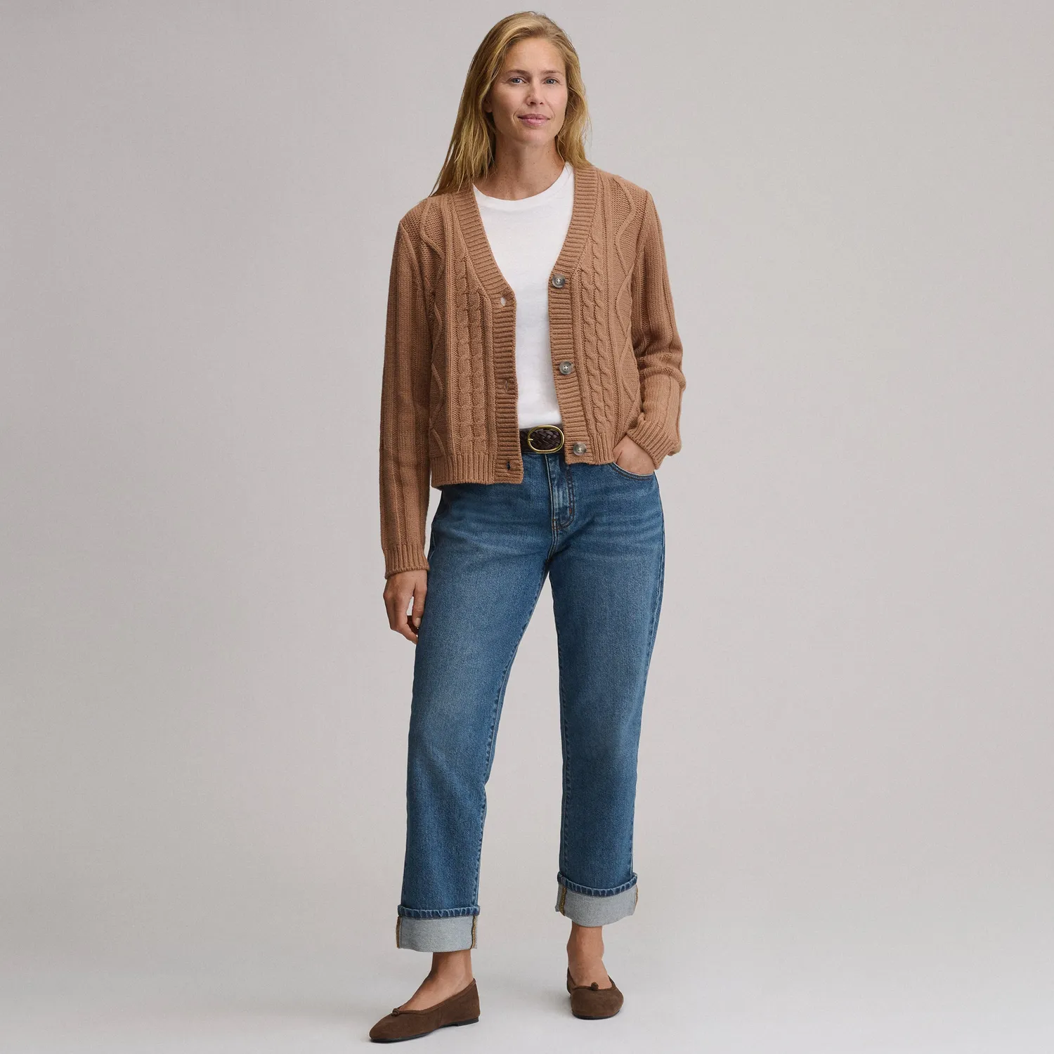 Eddie Bauer Everloft cardigan dama bej cu nasturi