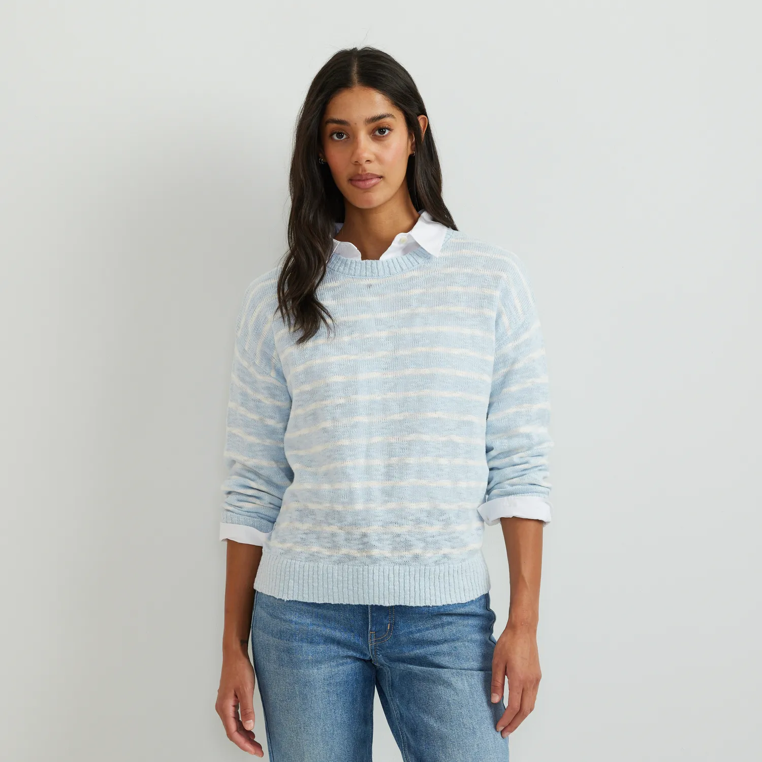 Eddie Bauer Slub Stripe pulover dama Pale Blue dungi