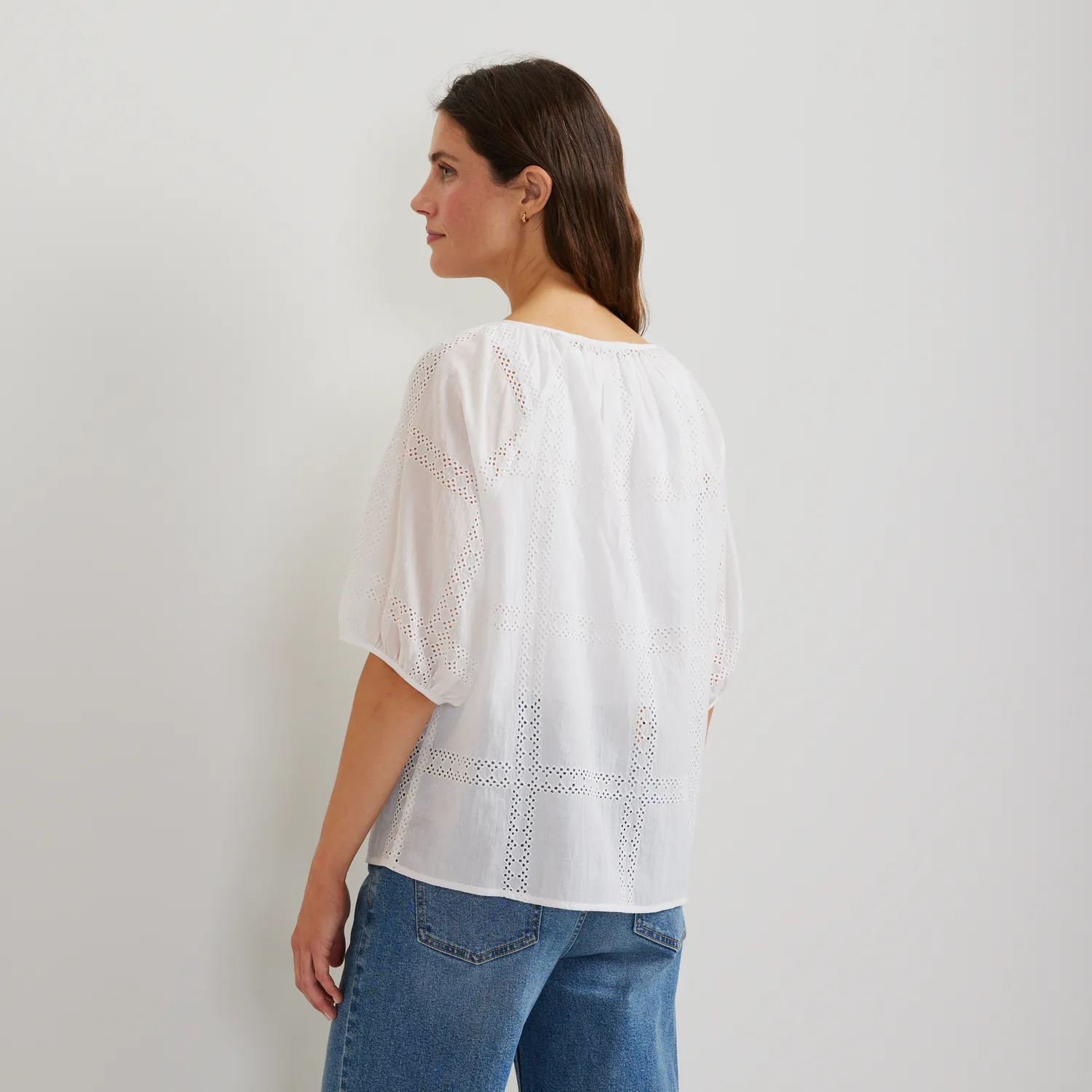 Eddie Bauer Eyelet camasa dama alba bumbac broderie