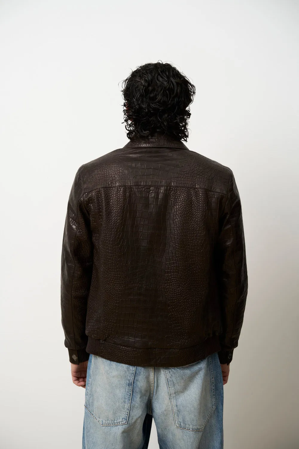 Mareus Cognac Croc 615 geaca piele barbati maro S-4XL