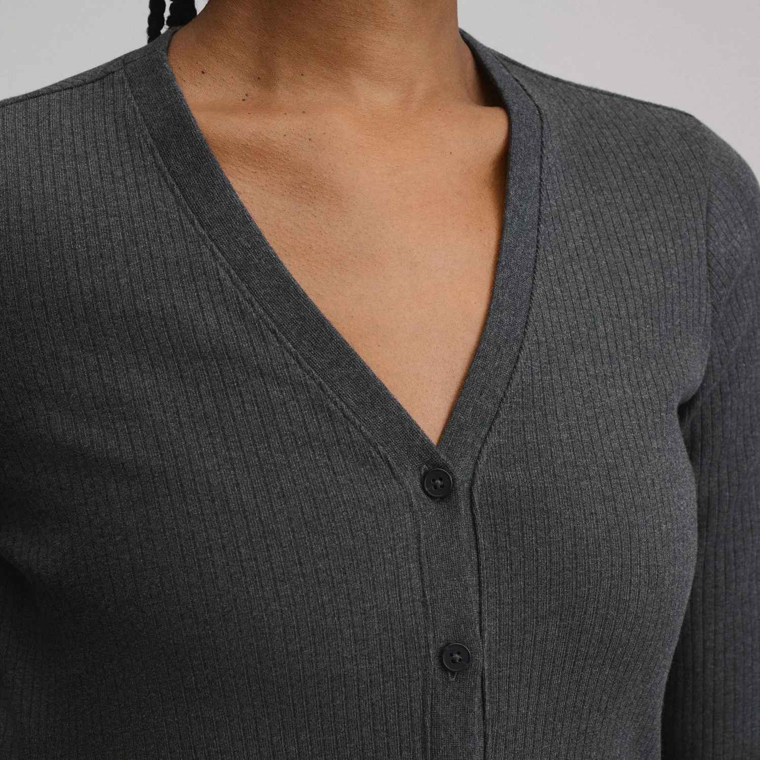 Eddie Bauer Long-Sleeve Button Front Ribbed Knit rochie midi Charcoal calduroasa