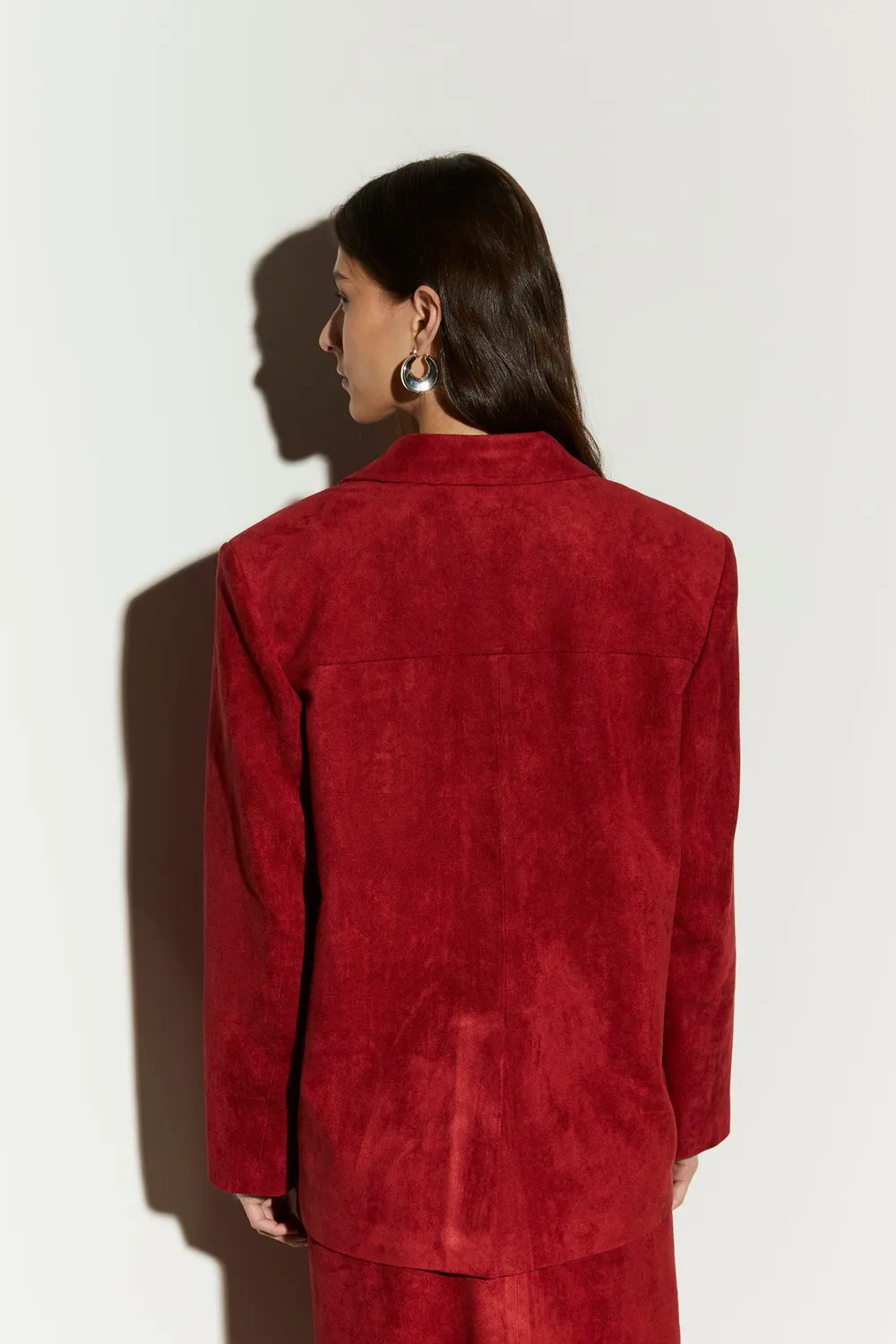Isabelle Blanche blazer imitație piele întoarsă marsala M elastic