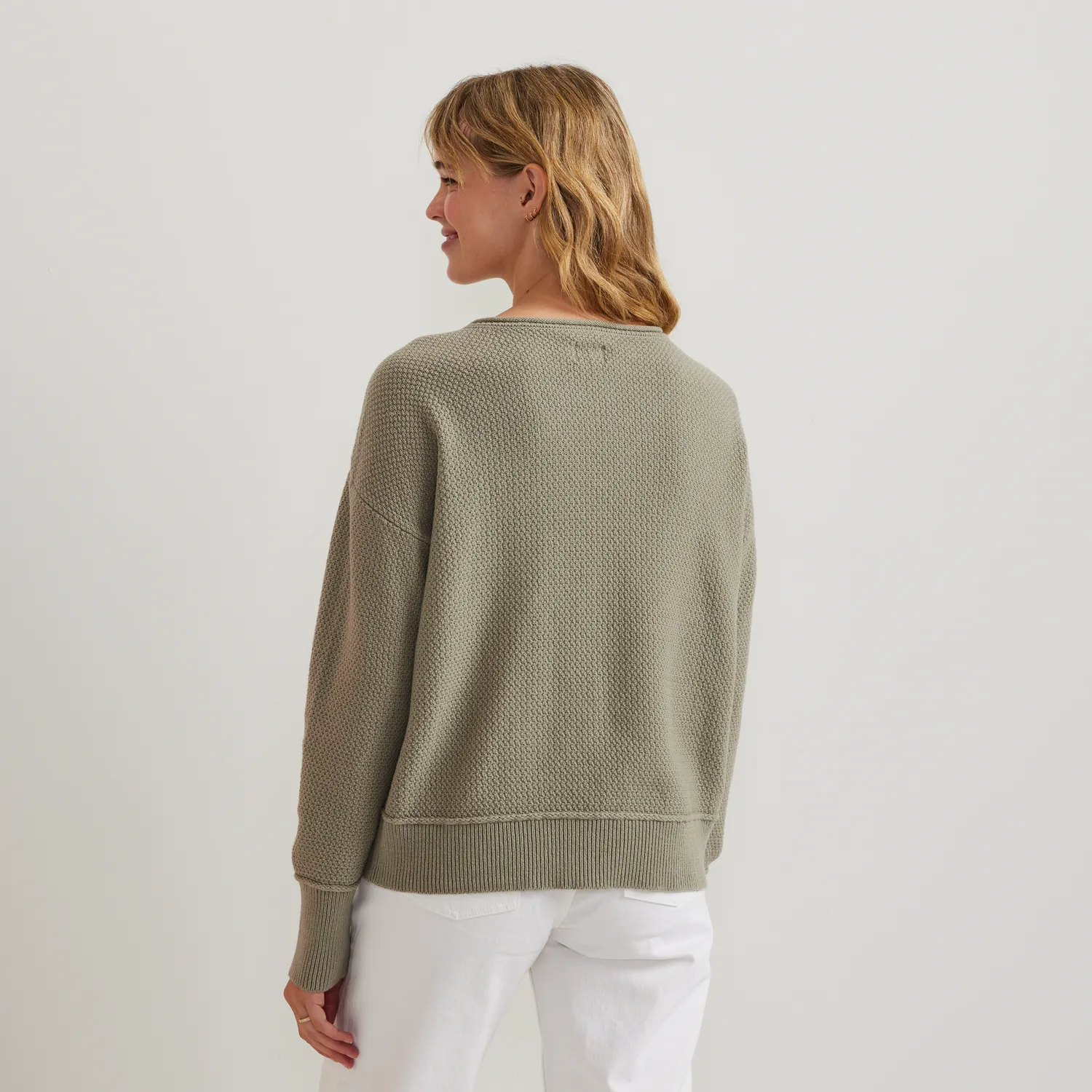 Eddie Bauer V-Neck Sweater pulover Sage bumbac