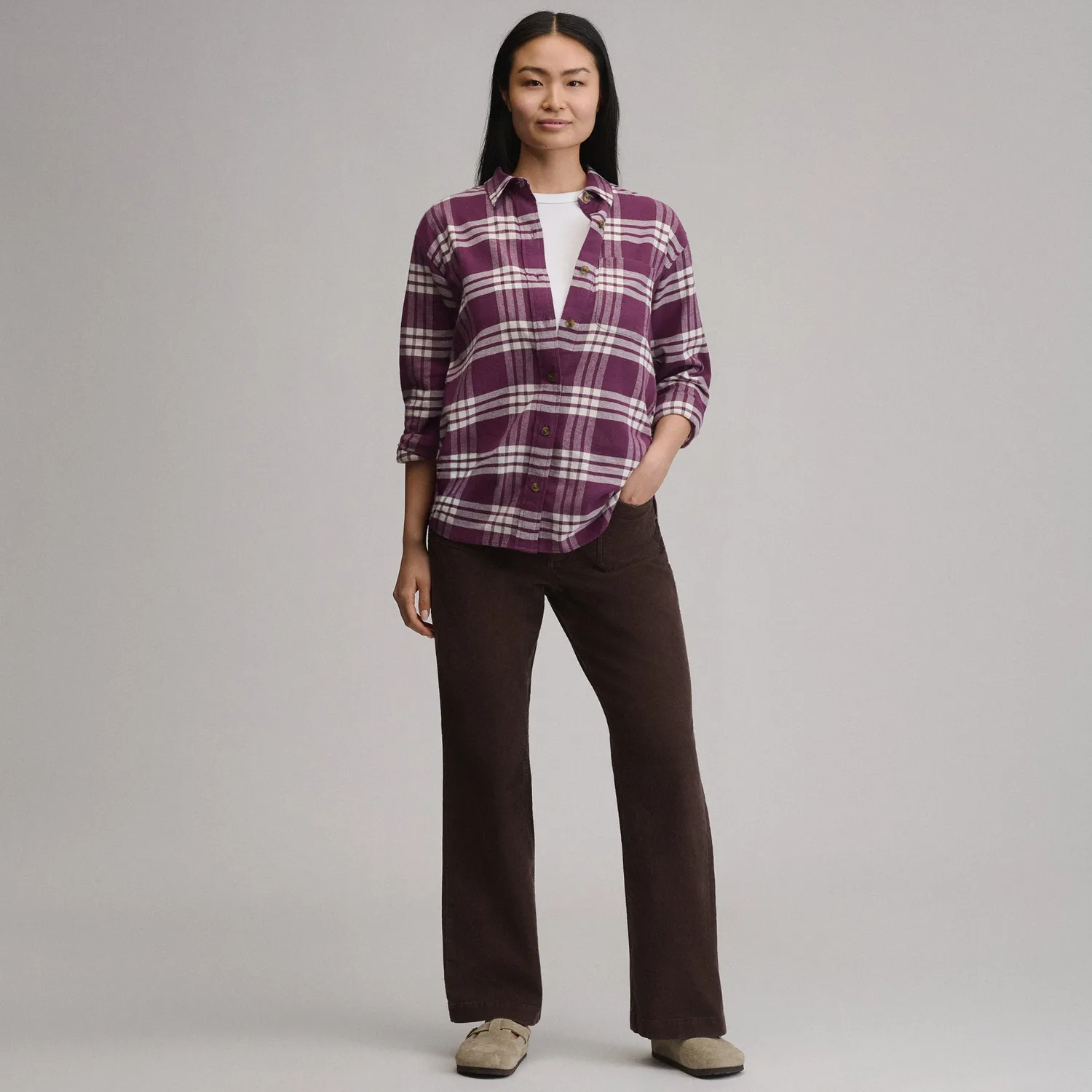 Eddie Bauer Field Flex camasa flanel dama roz relaxata