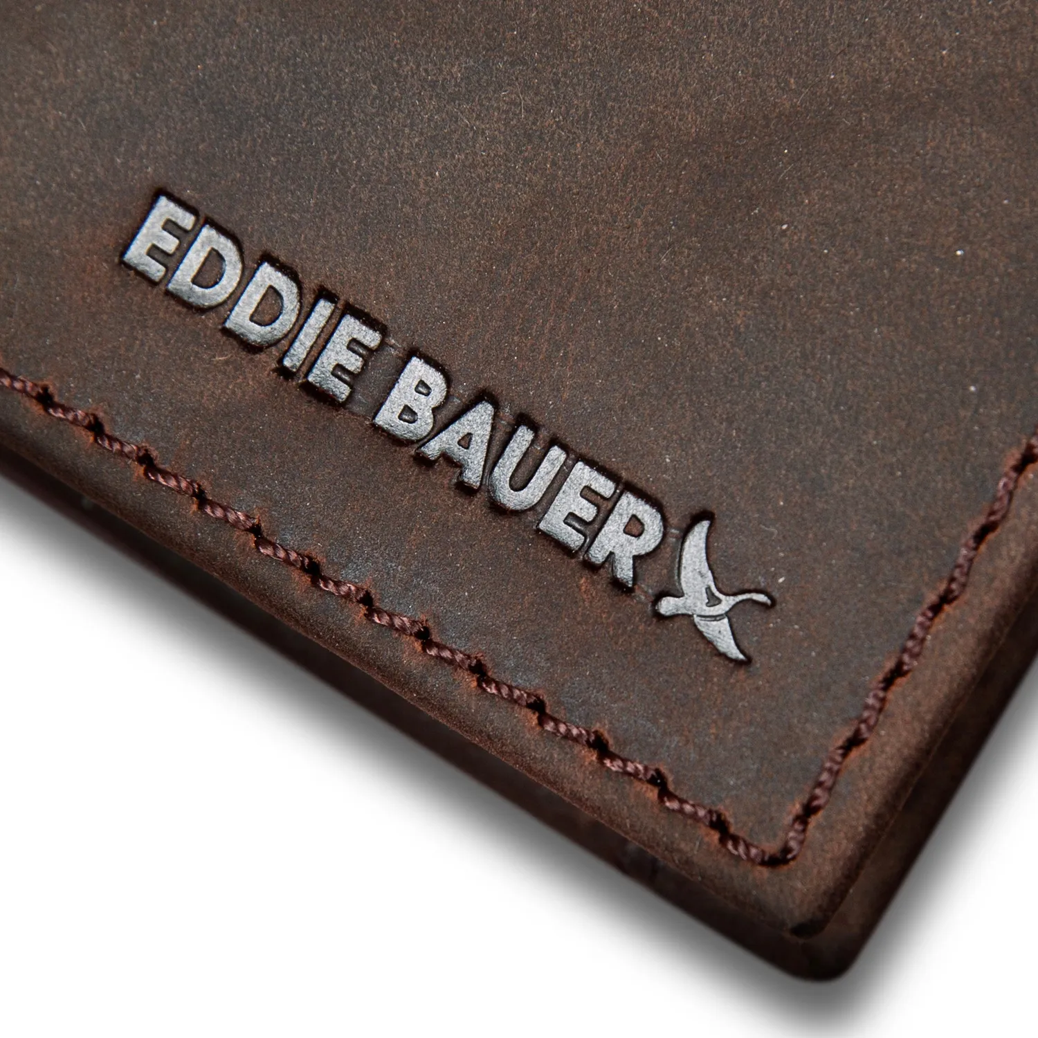 Eddie Bauer Money Clip Bifold Leather Wallet Embossed Sasquatch portofel Tan