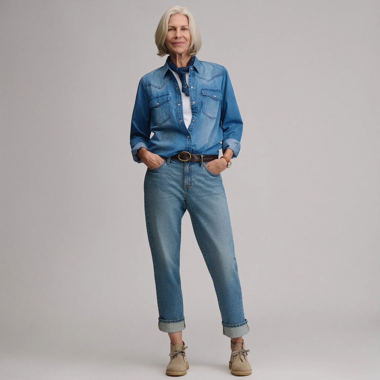 Eddie Bauer Western Denim cămașă damă denim albastră