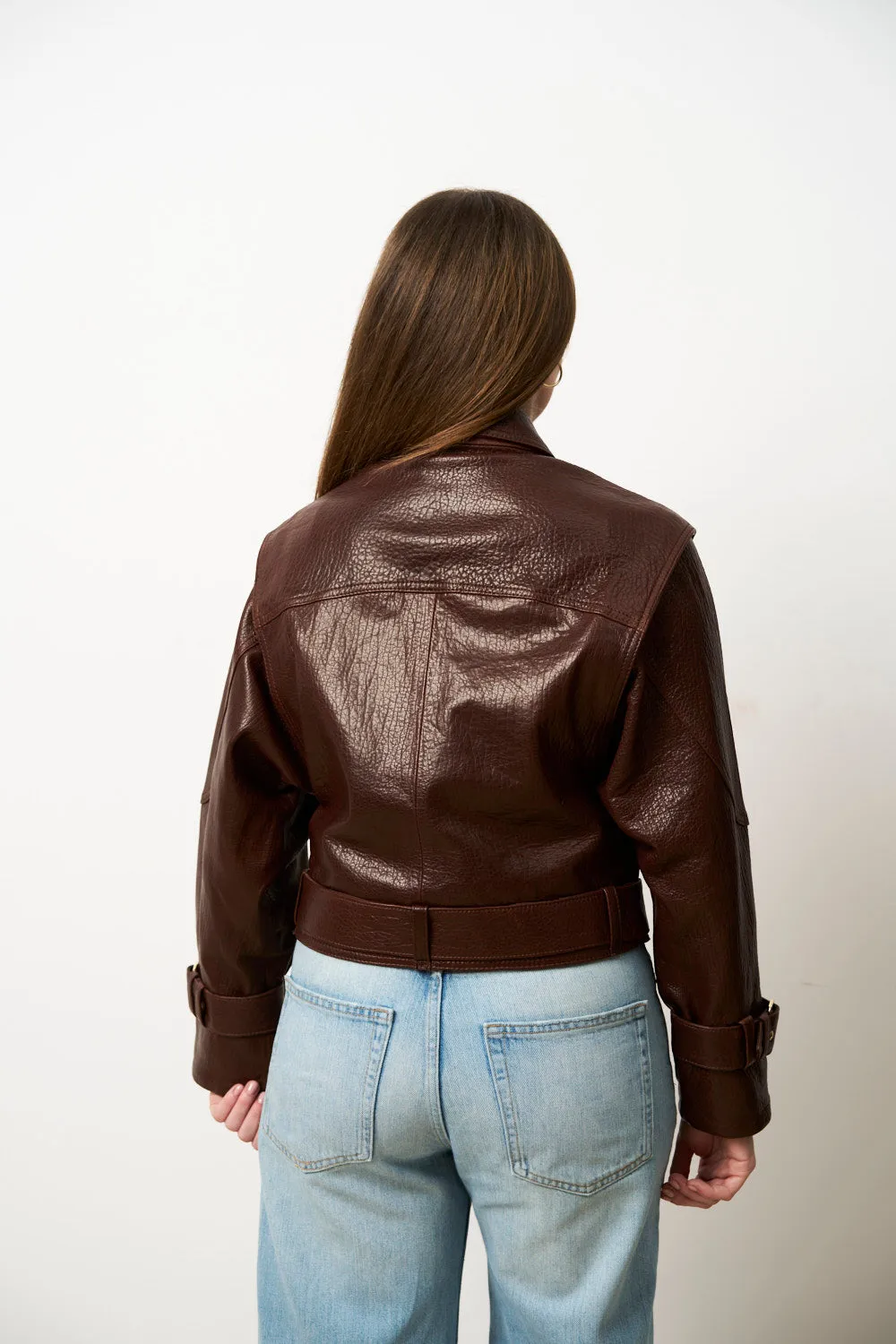 Mareus Amber Cognac 626 geaca piele dama oversized maro