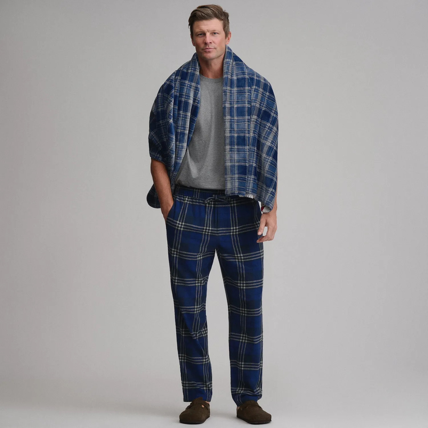 Eddie Bauer Flannel Woven pantaloni barbati bleumarin bumbac