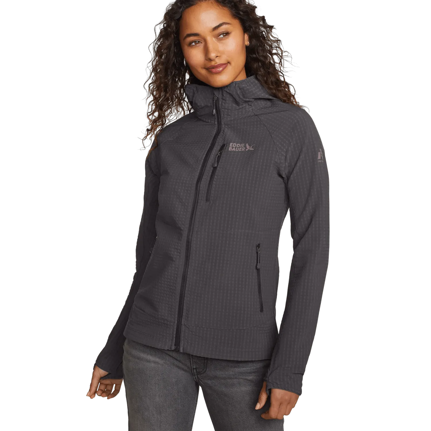 Eddie Bauer Sandstone Backbone Grid Shell Hoodie dama negru