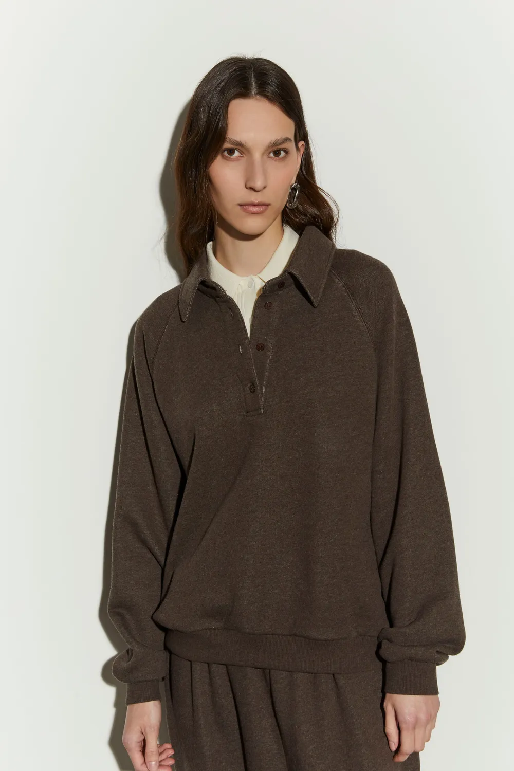 Isabelle Blanche cămașă polo fleece dark earth M