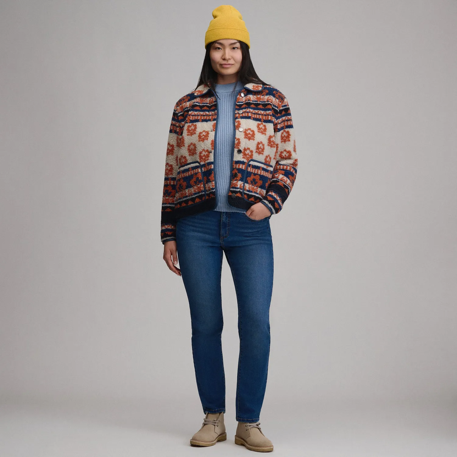 Eddie Bauer Printed geaca fleece dama cu nasturi calda