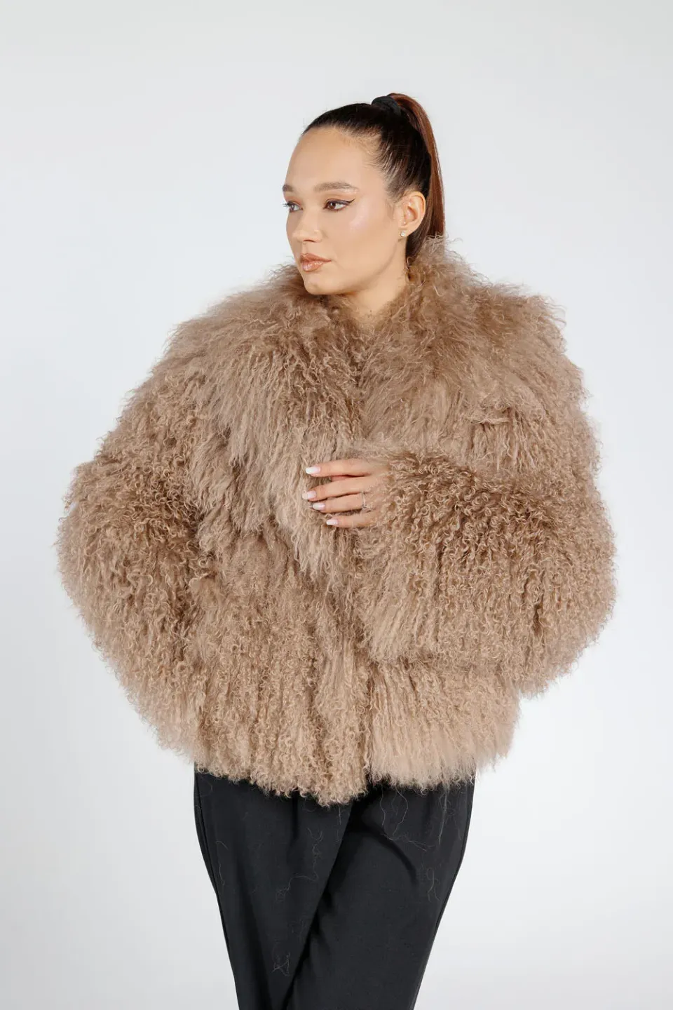 Mareus 364 haină blană miel tibetan Mocha Mousse