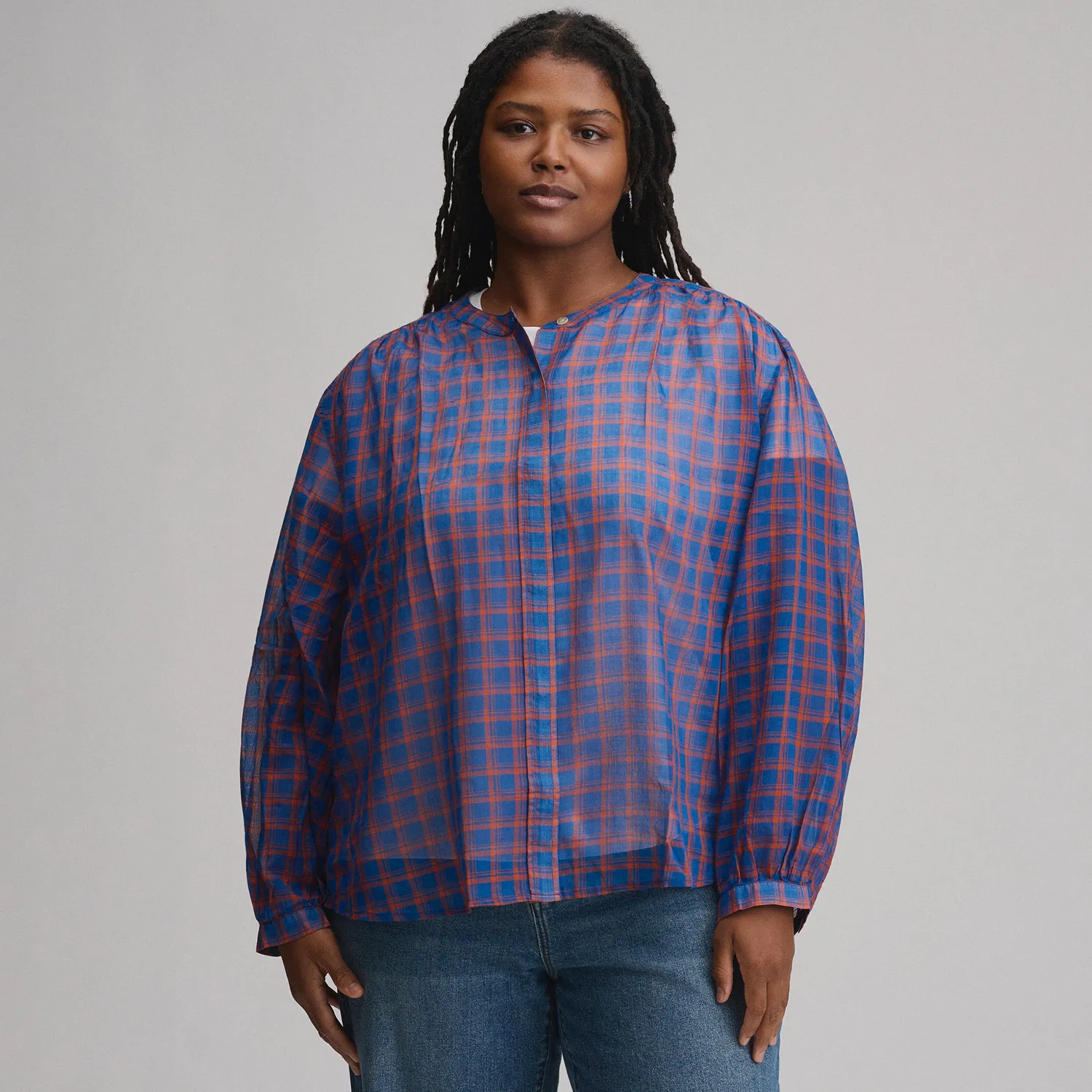 Eddie Bauer Collarless Camasa Dama Maneca Lunga Ivory