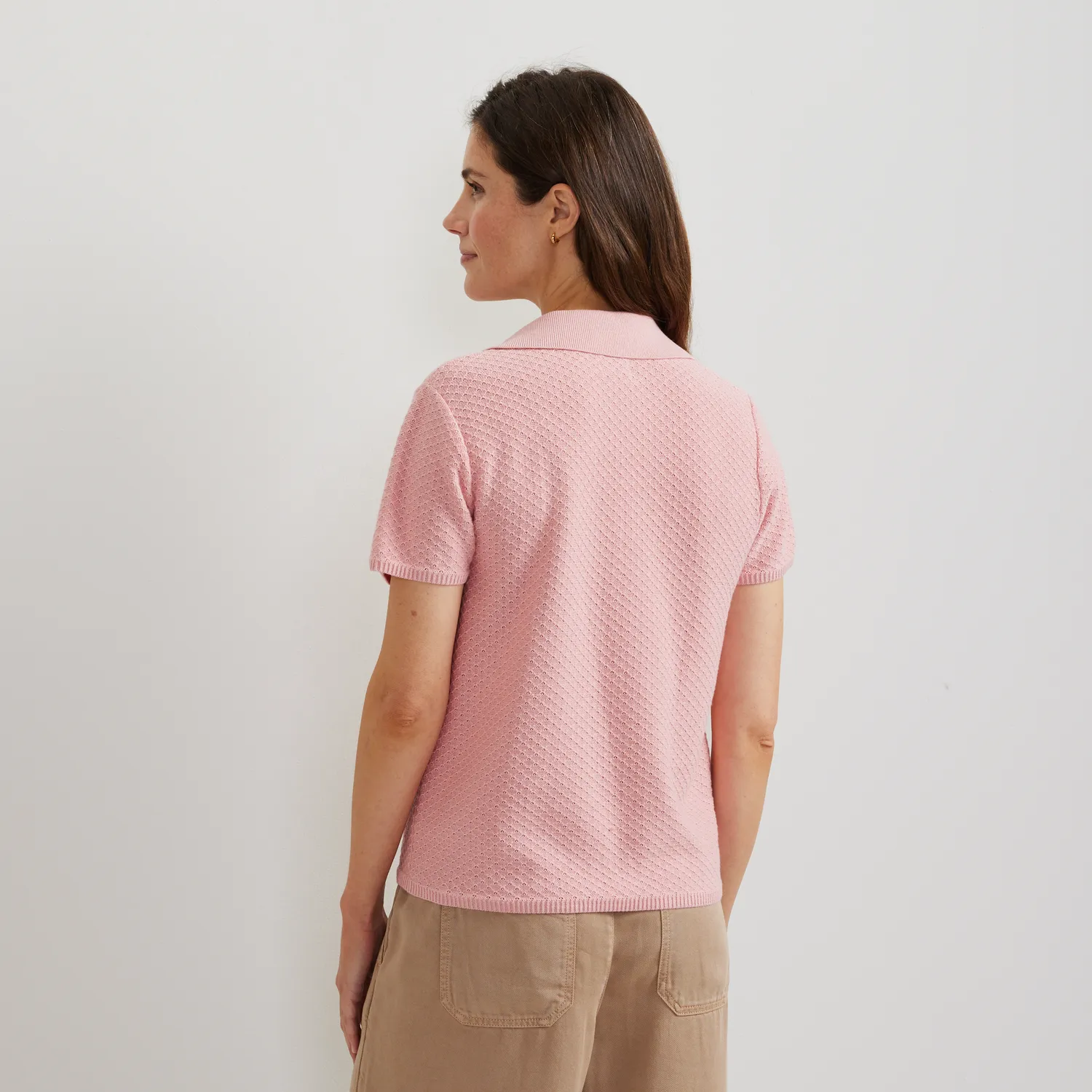 Eddie Bauer Diamond Stitch pulover Ivory mânecă scurtă