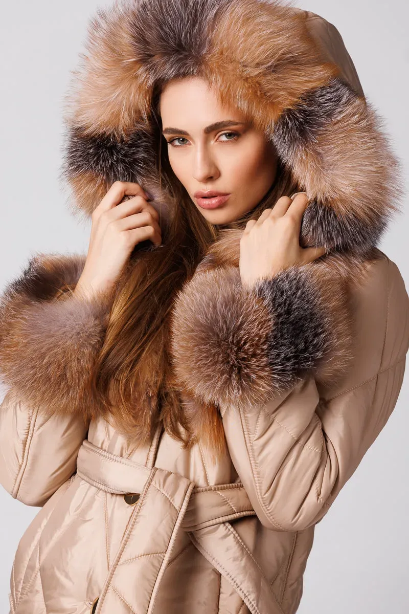 Mareus Ivory Brown Frost 143 geacă parka damă cu blană vulpe