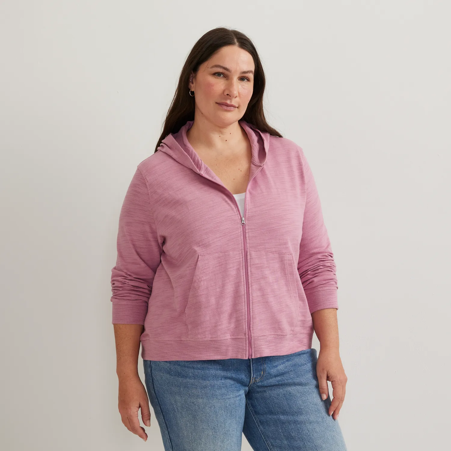 Eddie Bauer Waverly Cotton Slub hanorac Vintage Rose cu fermoar