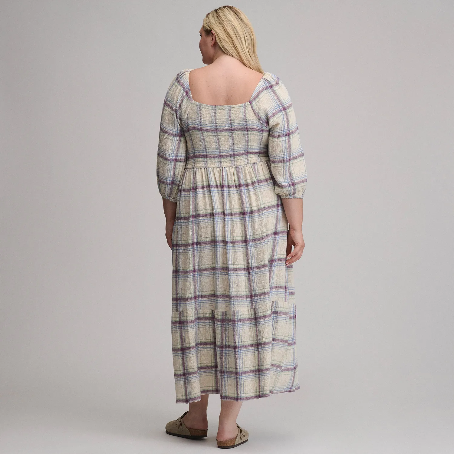 Eddie Bauer Plaid Smocked Bodice rochie midi Shell carouri