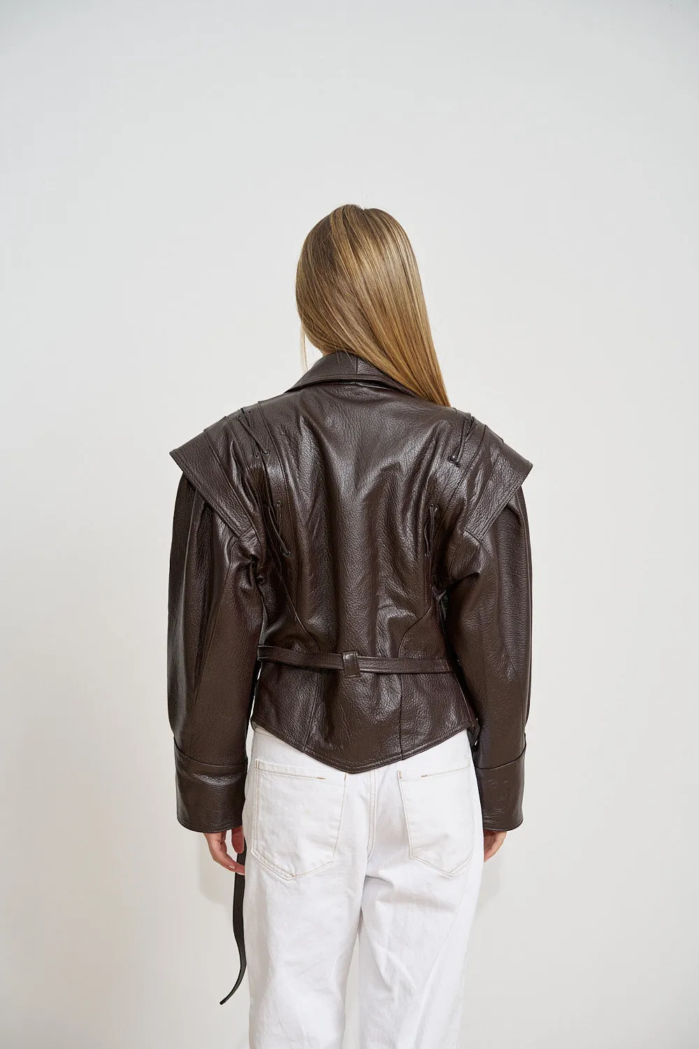 Mareus Idris 664 geacă piele Chocolate cu cordon