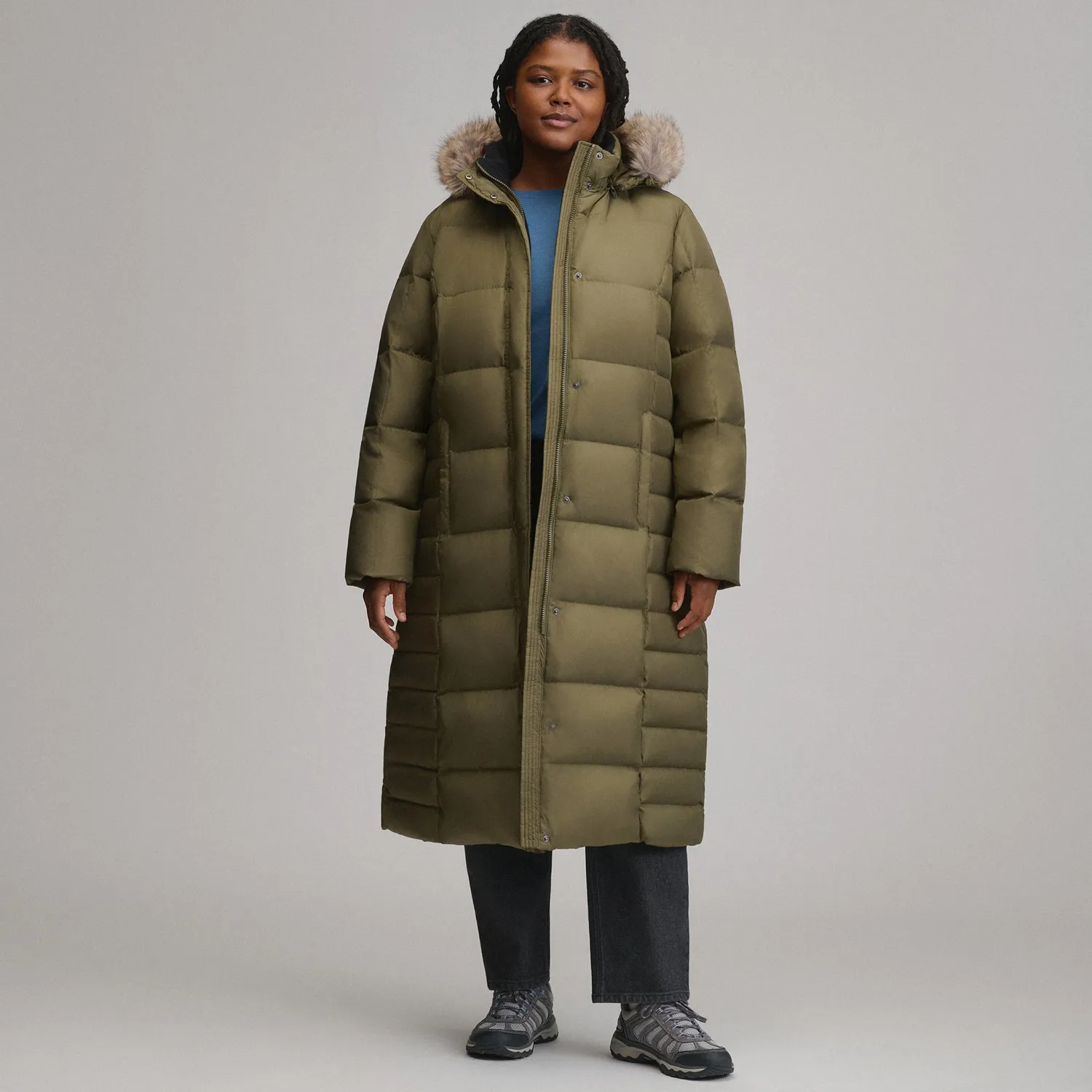 Eddie Bauer Lodge Down Duffle palton dama negru lung calduros