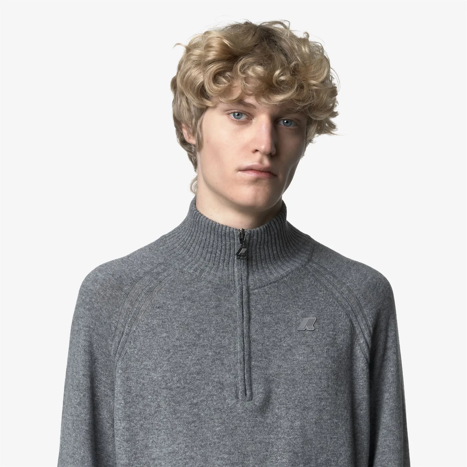 K-Way Cadras Wool Cashmere polo bărbați Grey Mid Mel half-zip
