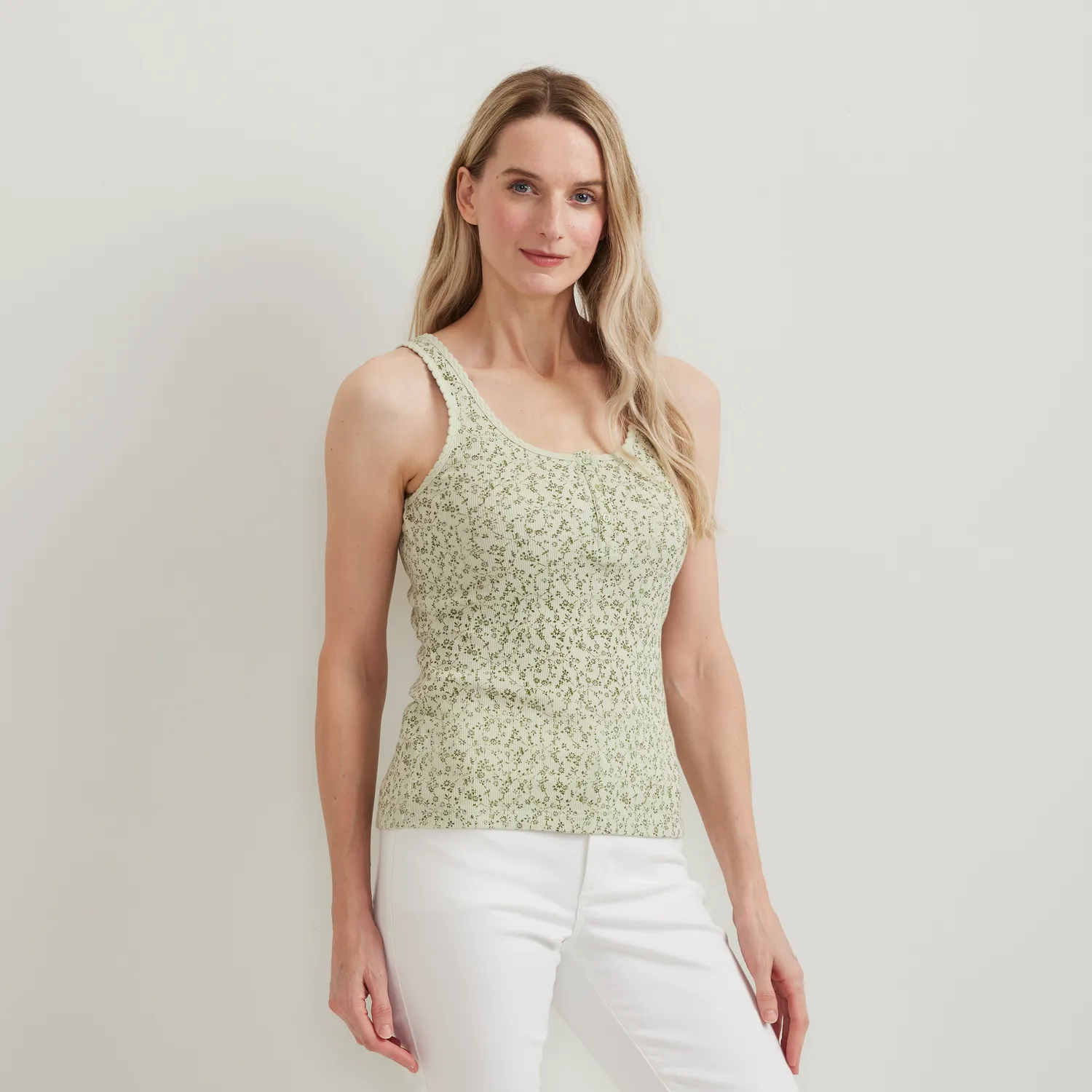 Eddie Bauer Ribbed Henley maiou dama Sage din bumbac