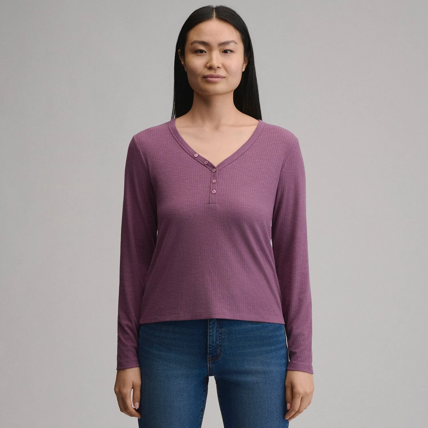 Eddie Bauer Multi Button Henley bluză gri deschis