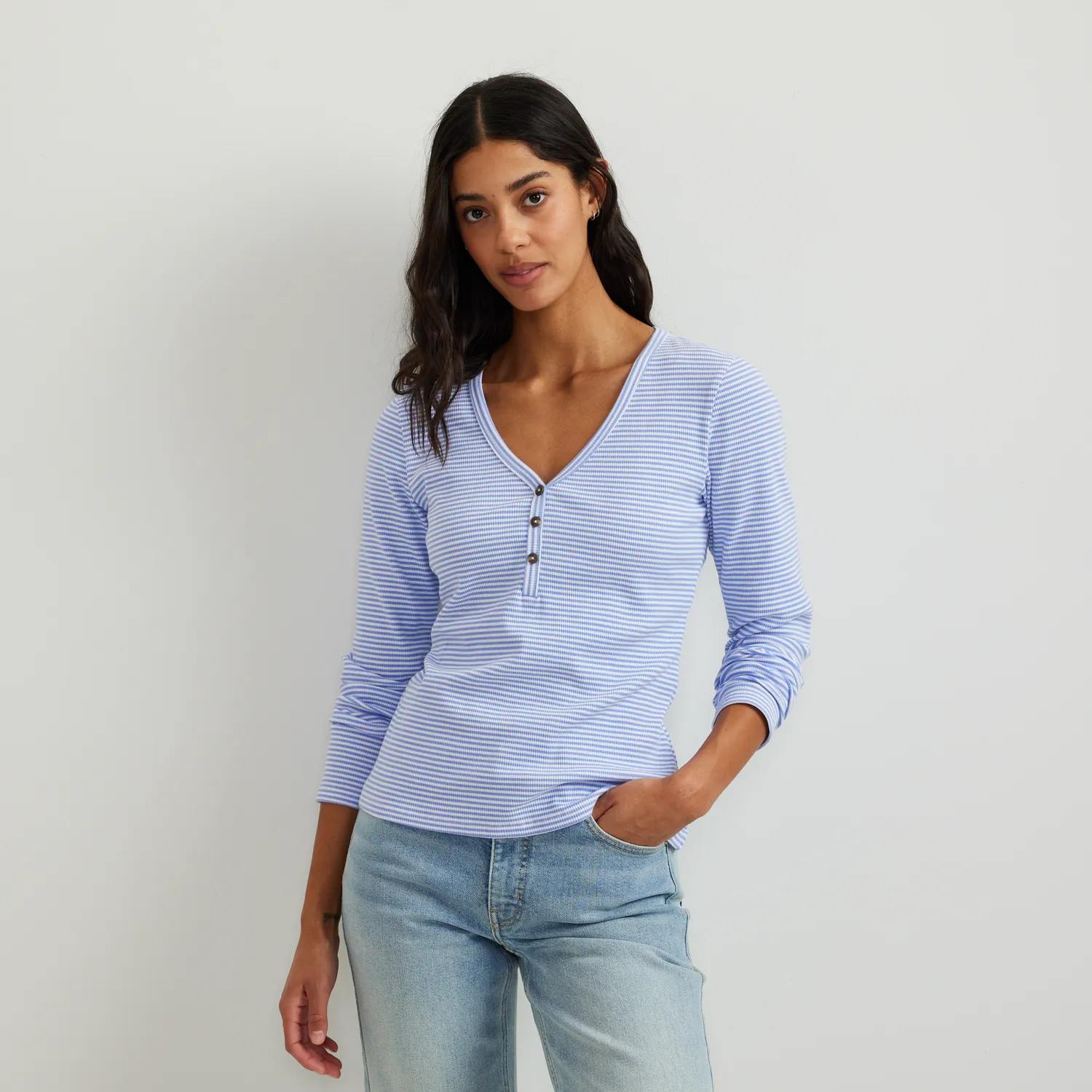 Eddie Bauer Long-Sleeve Ribbed Henley T-Shirt bluza Dusty Lavendar