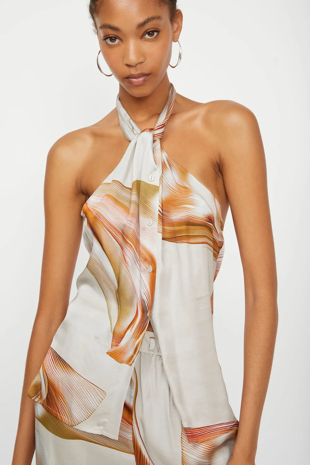 Isabelle Blanche top satin vâscoză taupe imprimat