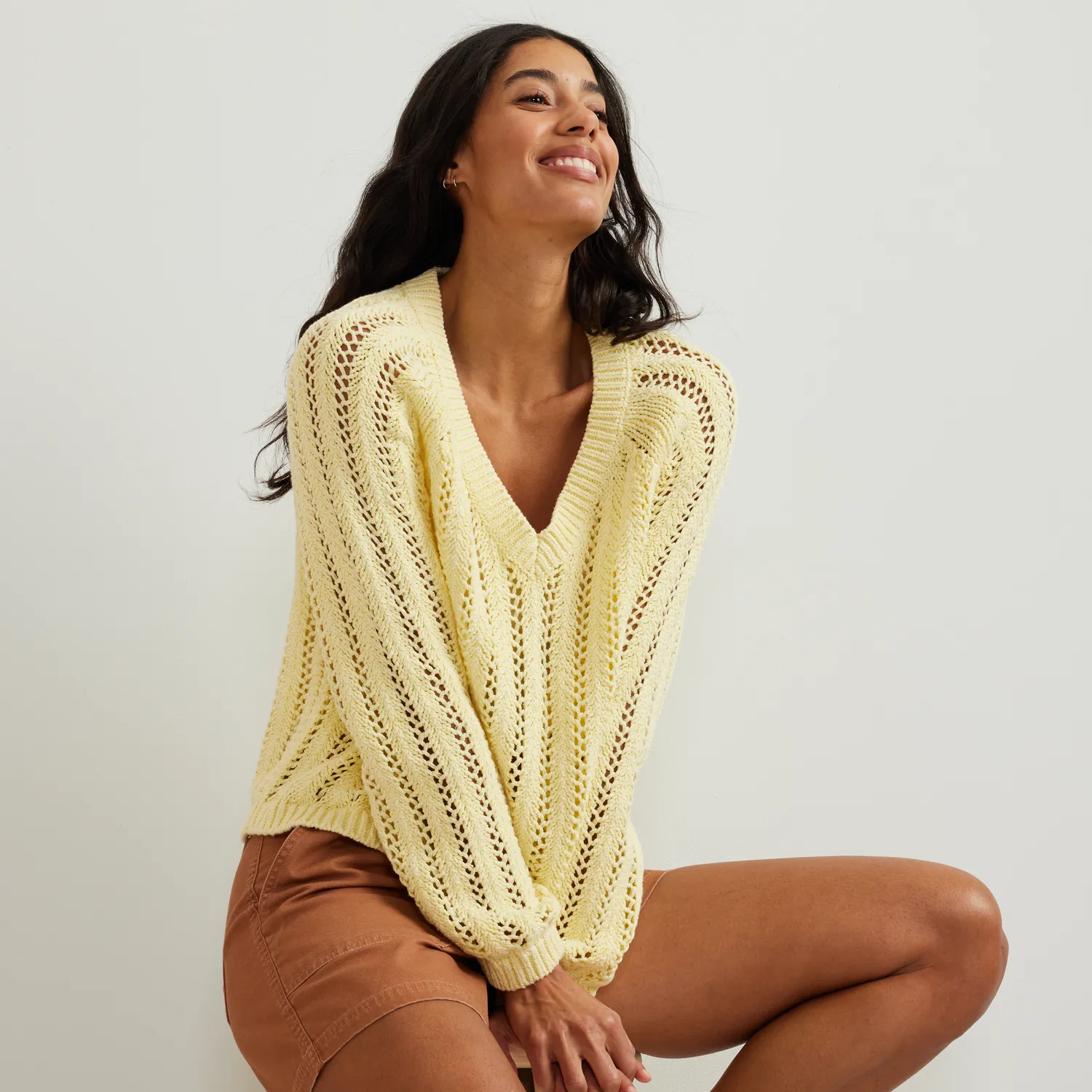 Eddie Bauer Pointelle pulover dama Yellow delicat