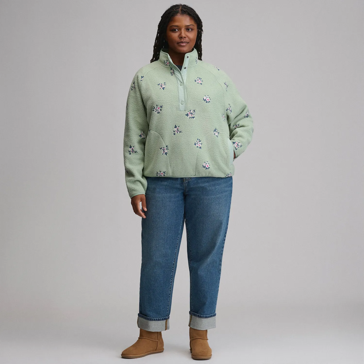 Eddie Bauer Plush Fleece bluză damă Limestone călduroasă