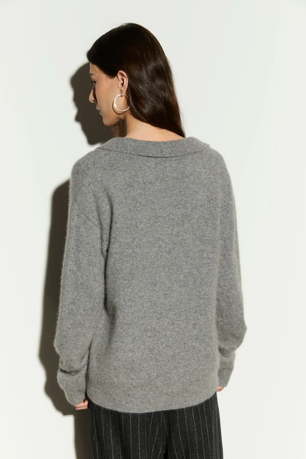 Isabelle Blanche cardigan lână Gray cu guler vulpe