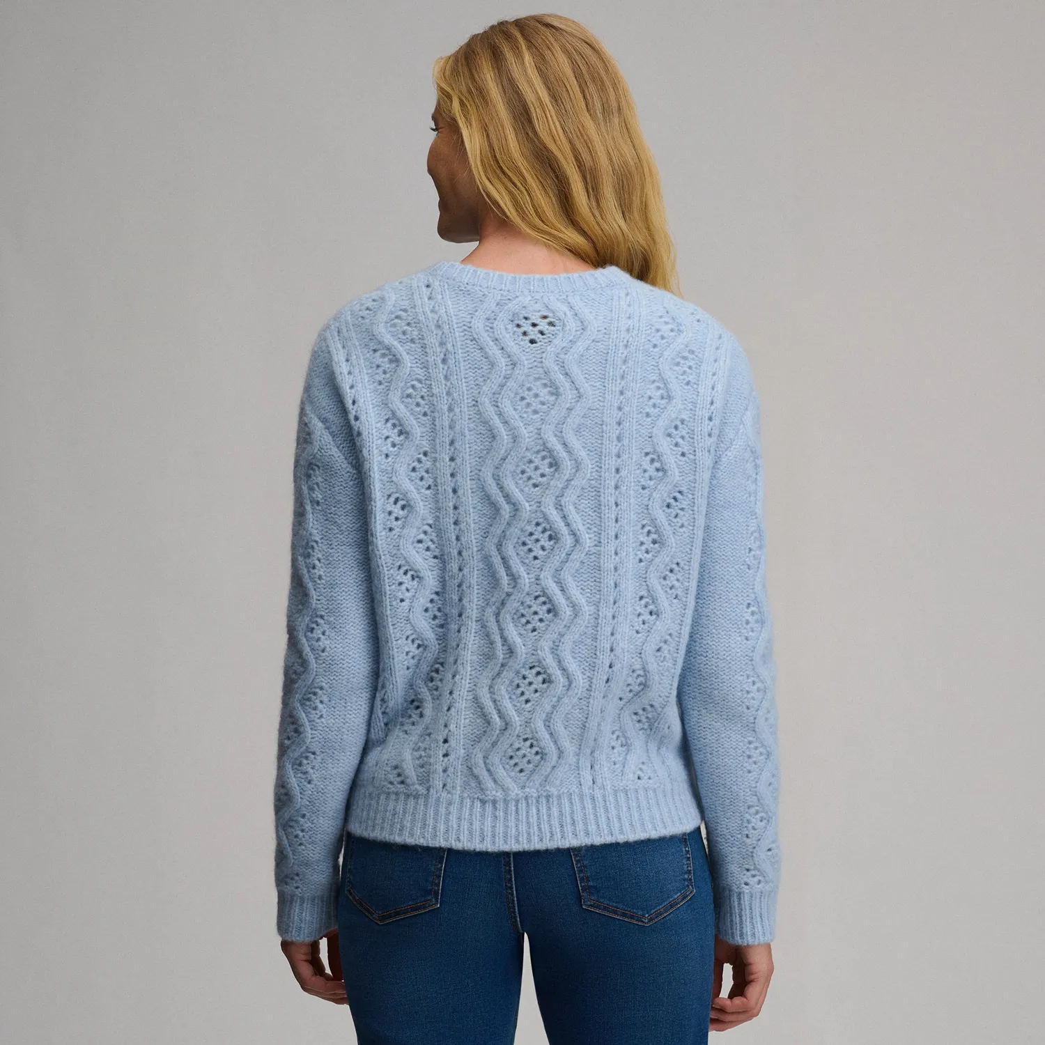 Eddie Bauer Open Stitch pulover dama gri cu cablu