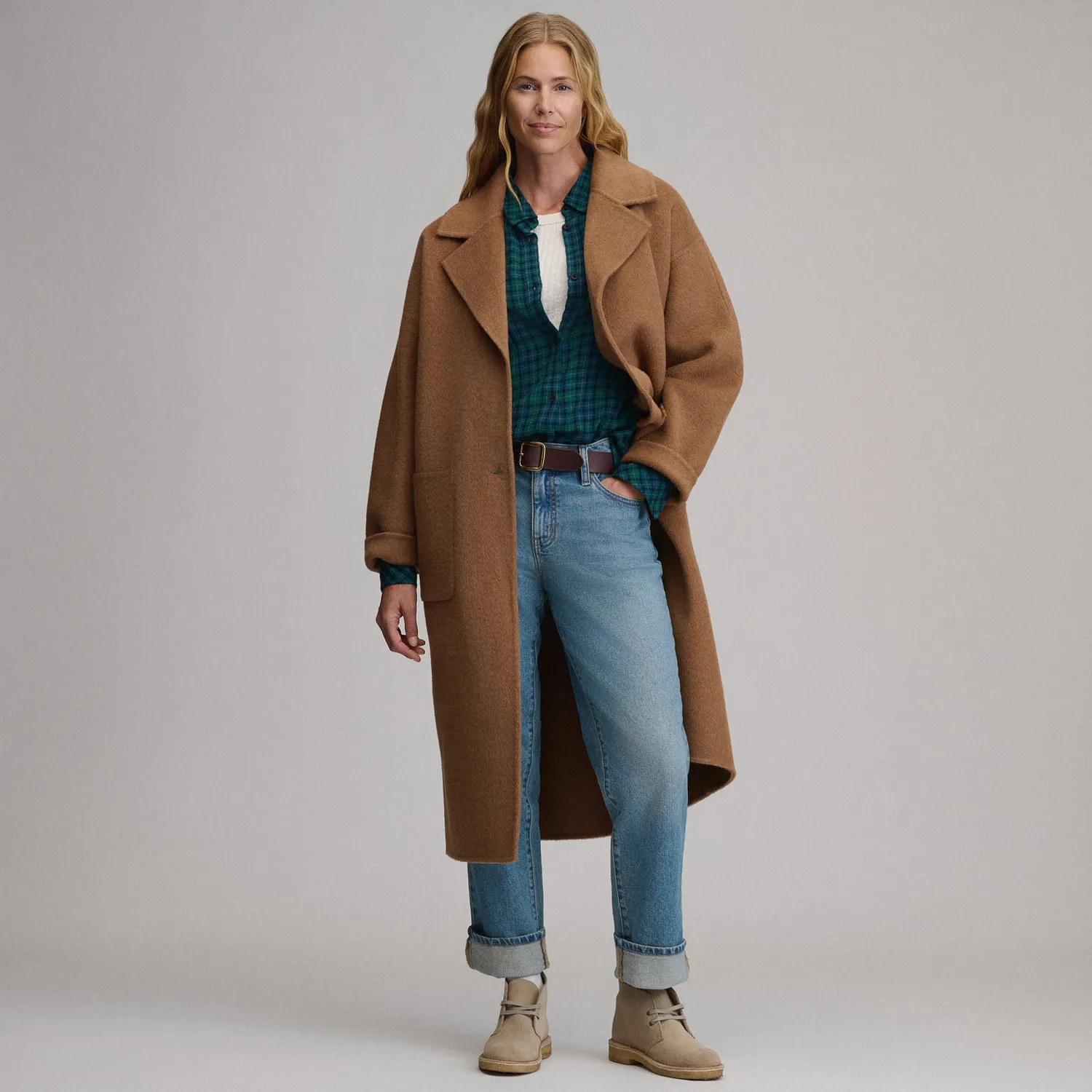 Eddie Bauer Wool Blend Trench palton damă Camel din lână