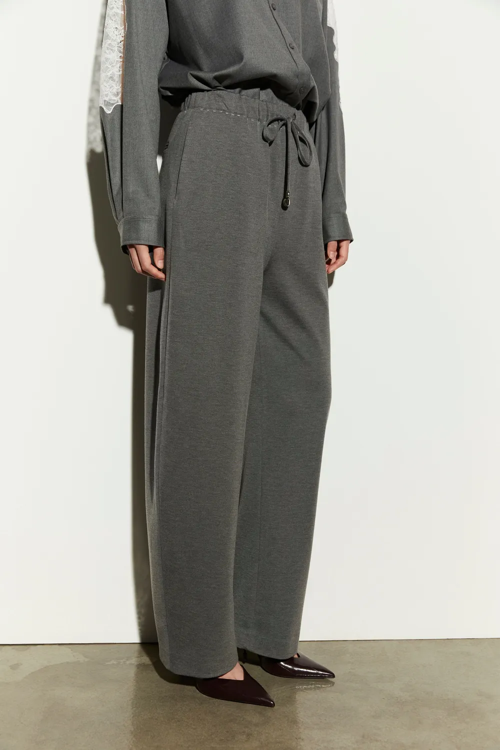Isabelle Blanche pantaloni gri barrel cu talie elastica