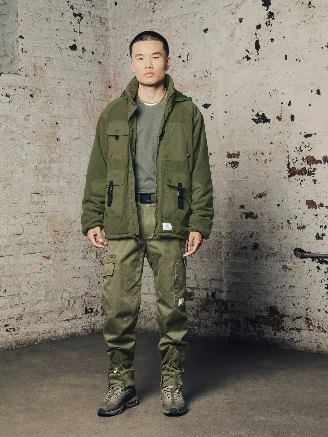Alpha Industries Mixed Media hanorac polar Dark Green cu gluga