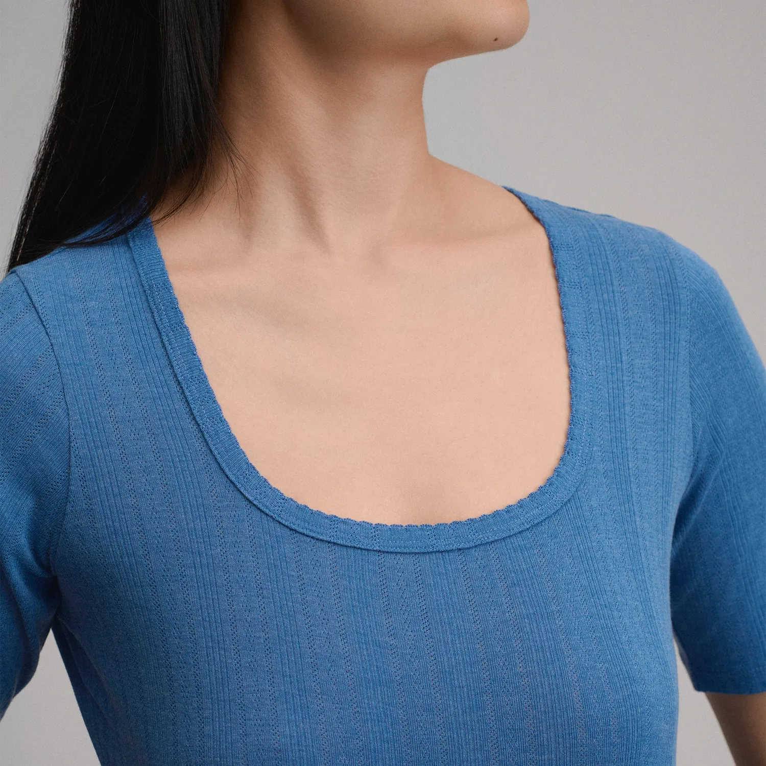 Eddie Bauer Pointelle Square-Neck Crew tricou Dusty Rose bumbac