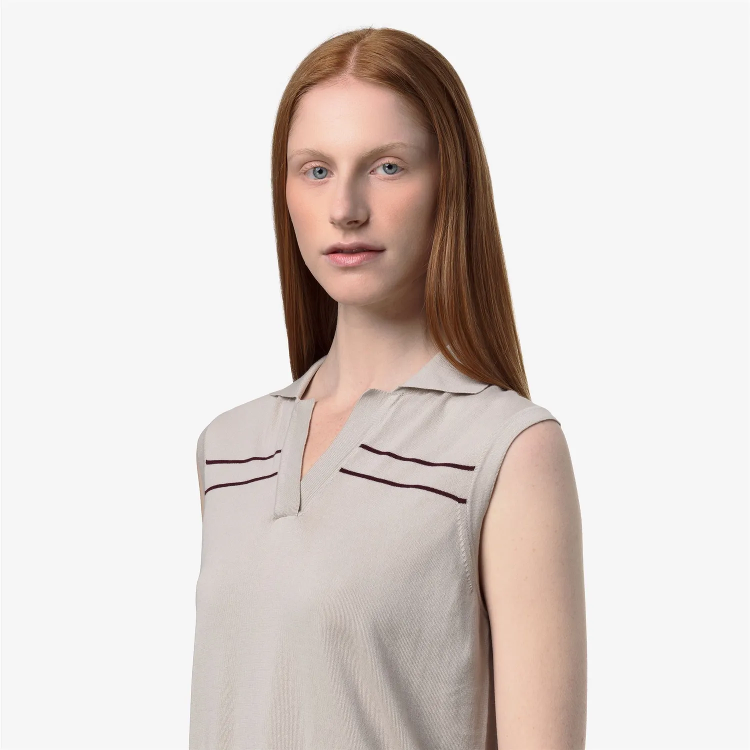 K-Way Jaligne Stripes tricou polo dama bej XL dungi bumbac