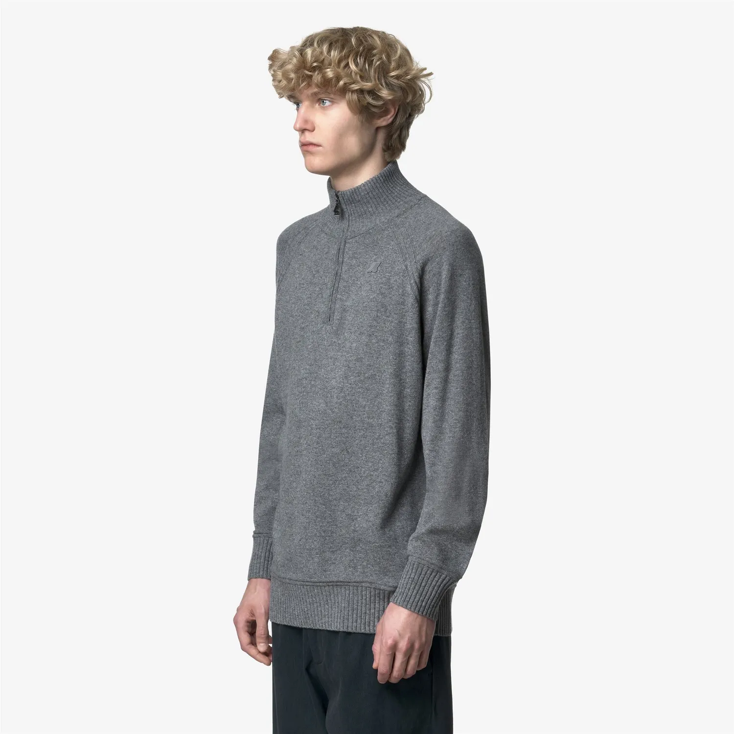 K-Way Cadras Wool Cashmere polo bărbați Grey Mid Mel half-zip