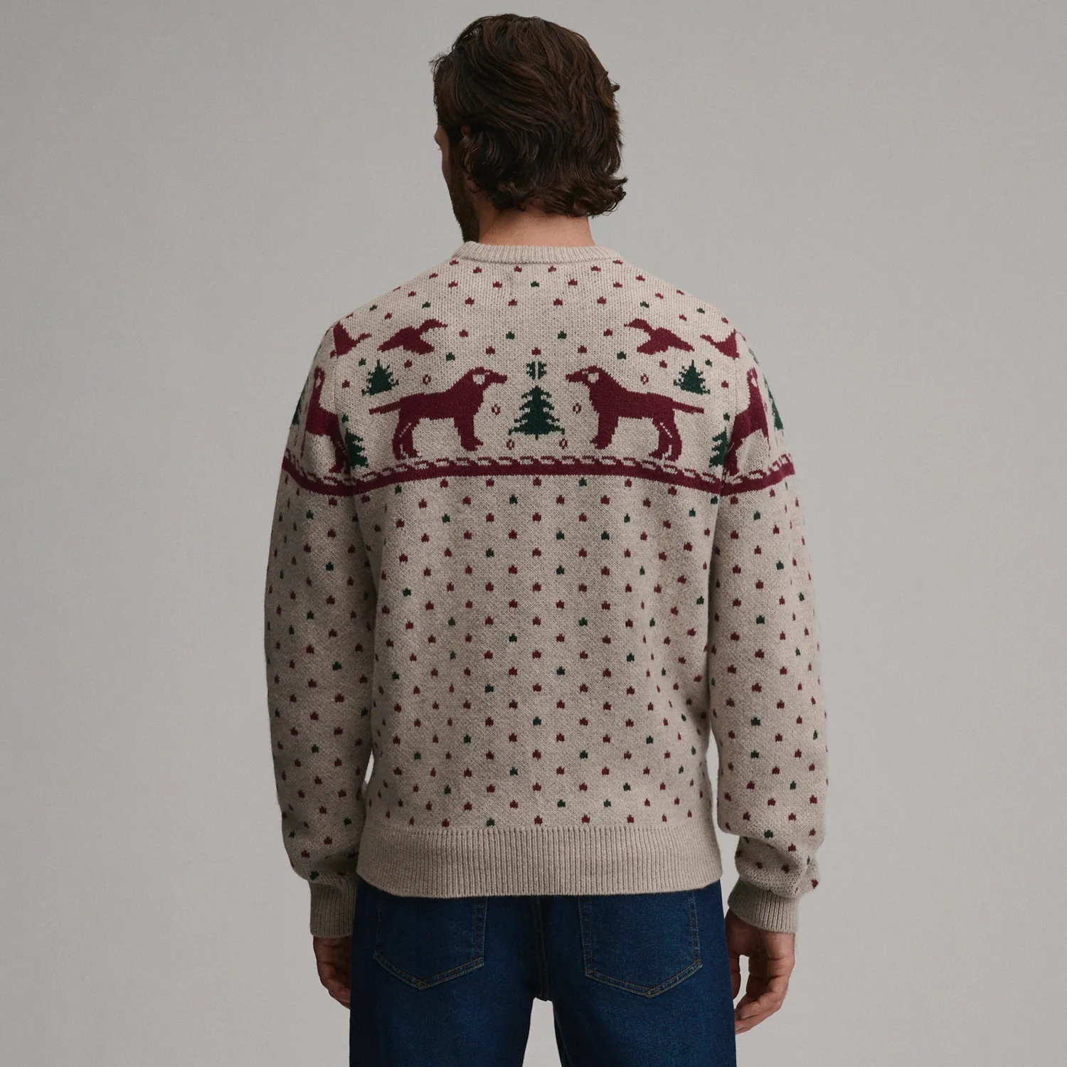 Eddie Bauer Festive Crew pulover bărbați cu câine bej