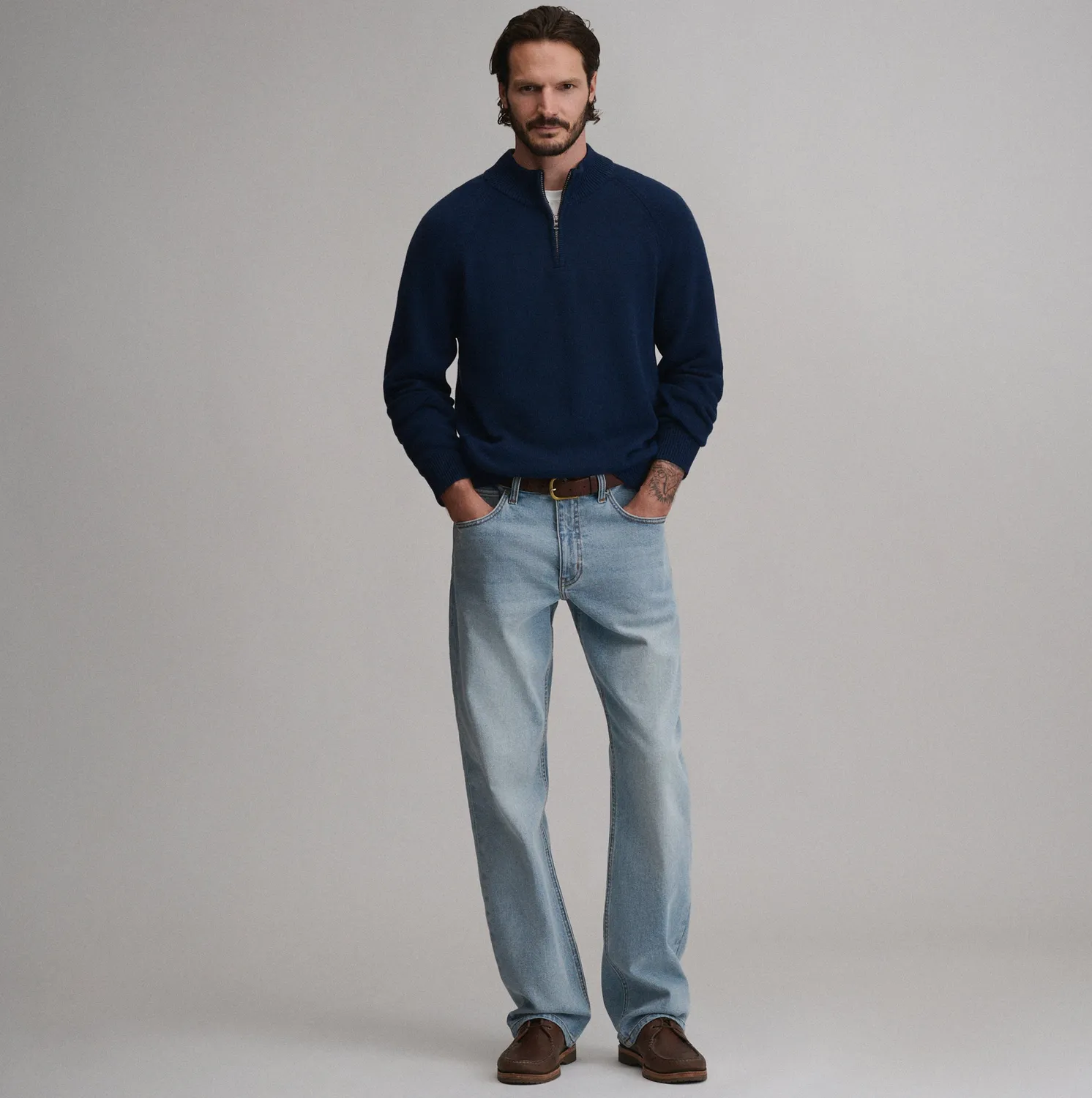 Eddie Bauer Classic Quarter-Zip pulover Heather Oatmeal călduros