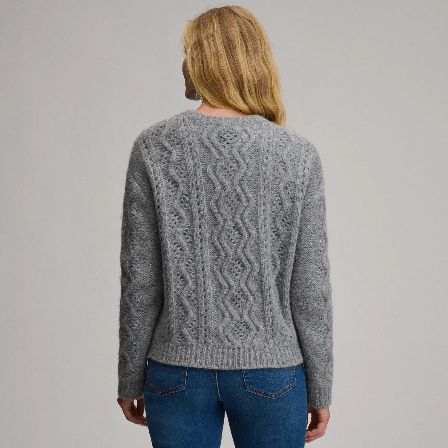 Eddie Bauer Open Stitch pulover dama gri cu cablu