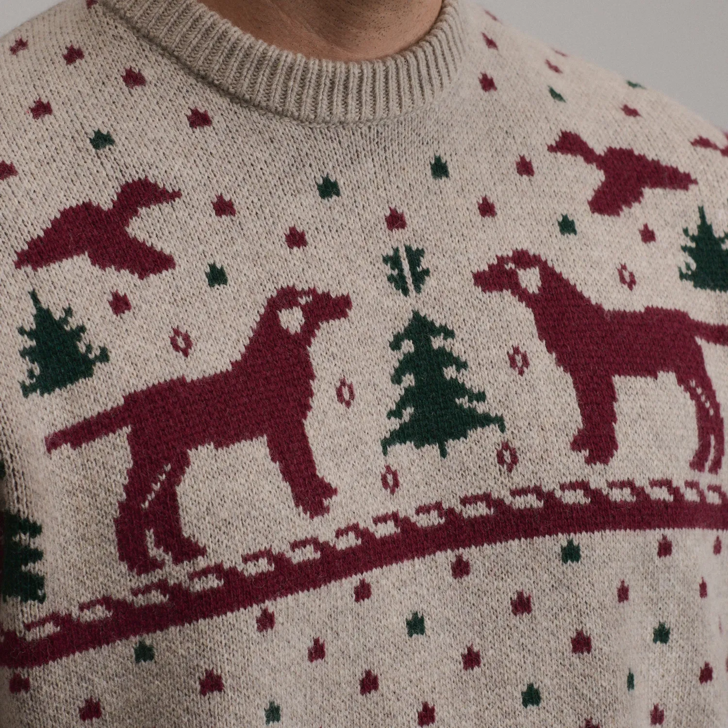 Eddie Bauer Festive Crew pulover bărbați cu câine bej