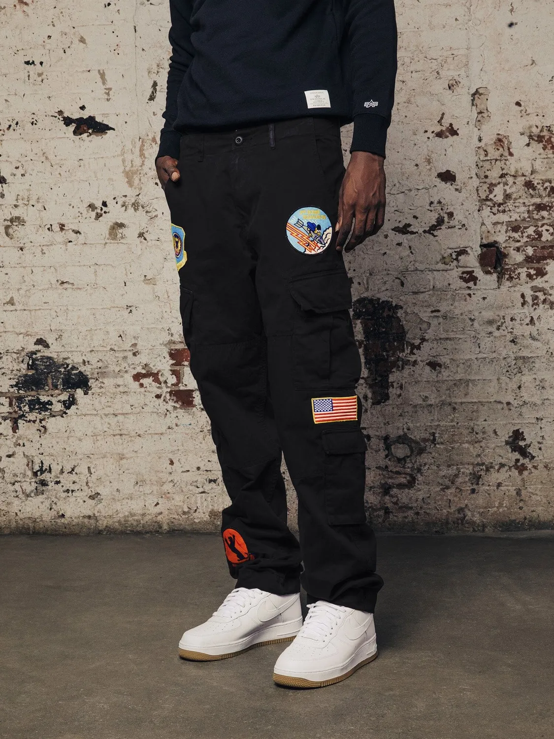 Alpha Industries ACU Squadron pantaloni cargo negri bumbac