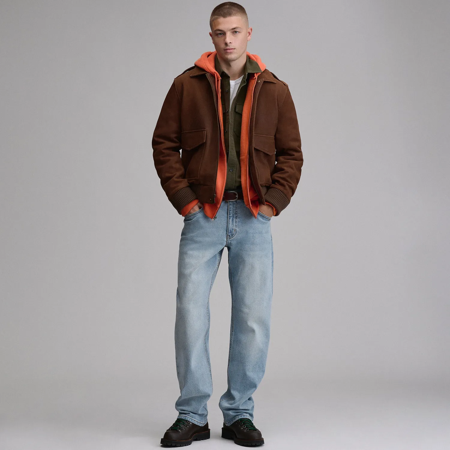 Eddie Bauer Leather Bomber geaca piele barbati Brown